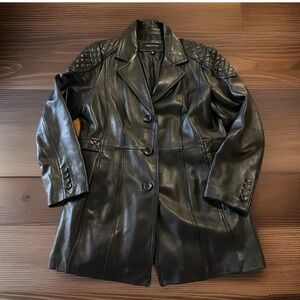Jones New York Women’s Leather Jacket XL Black Genuine Leather Classic Coat